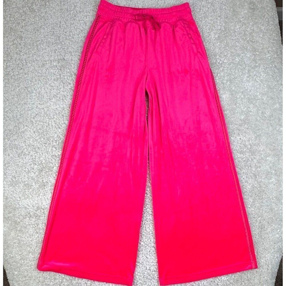 Aerie Bright Lights Velour High Waisted Wide Leg Pants Rose Pink - Picture 2 of 10
